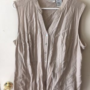 Beige Sleeveless Button Down